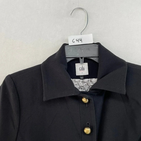 Cabi Abbott Jacket Women's Sz 4 Black Collared Brass Button Peplum Stretch #3027 - Picture 10 of 10